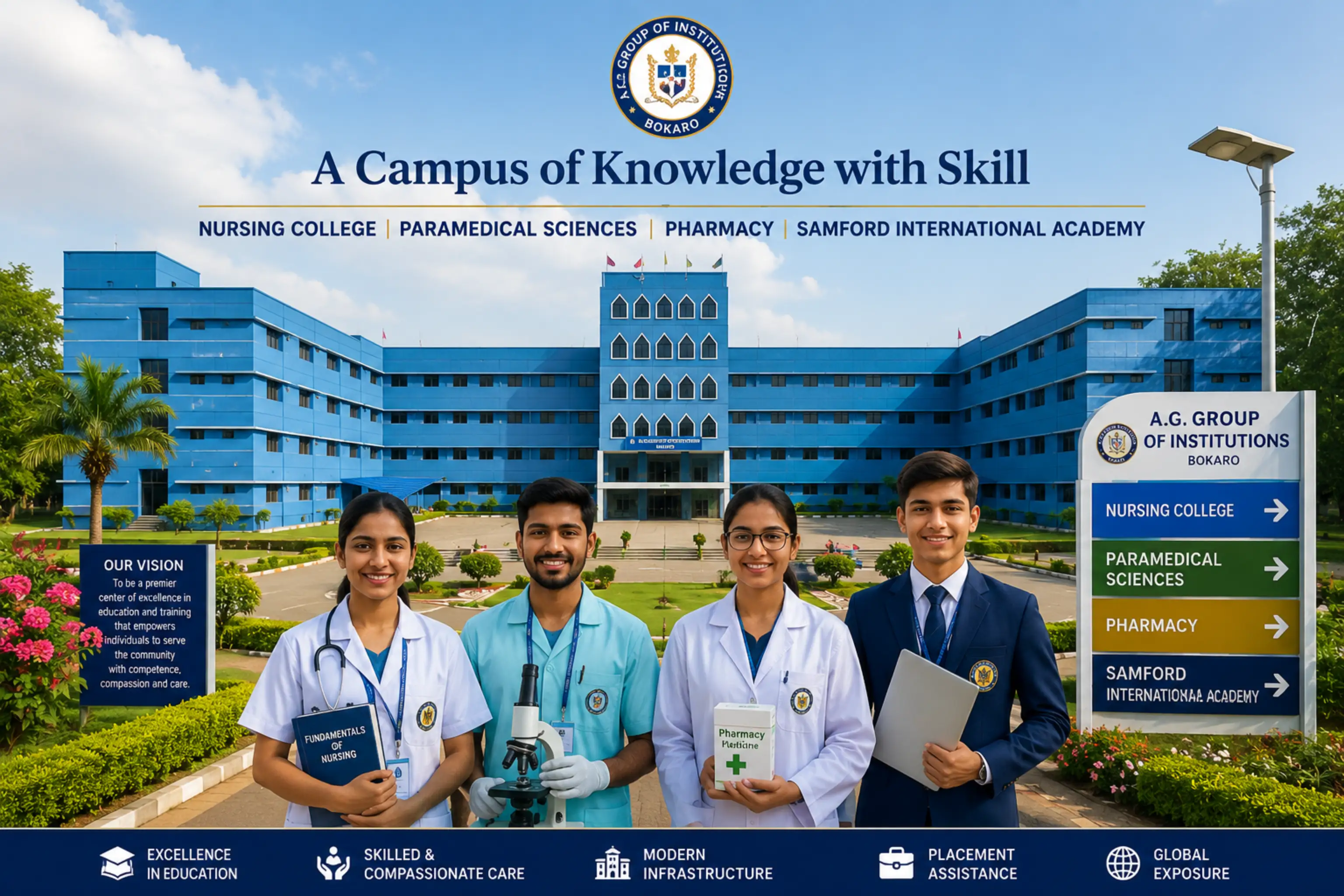 Best nursing college in Bokaro Jharkhand — AGGI campus with students